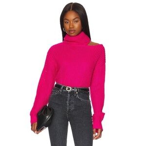 John + Jenn Emilie Cut Out Turtleneck Sweater Hot Pink